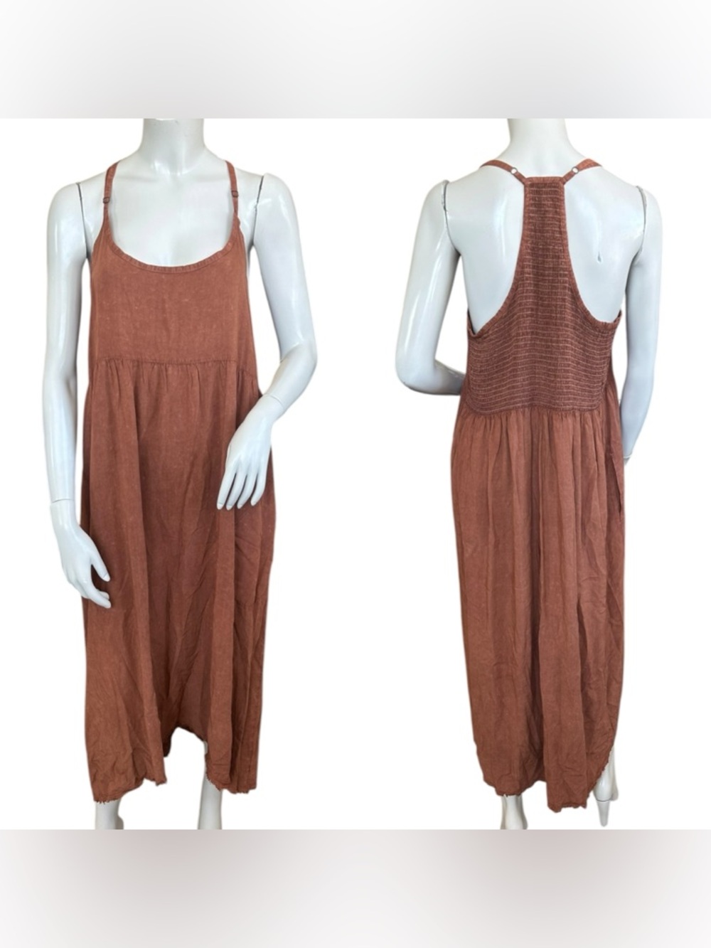 Anthropologie Saturday/Sunday Cognac Brown Babydoll Raw Hem Midi Dress Medium